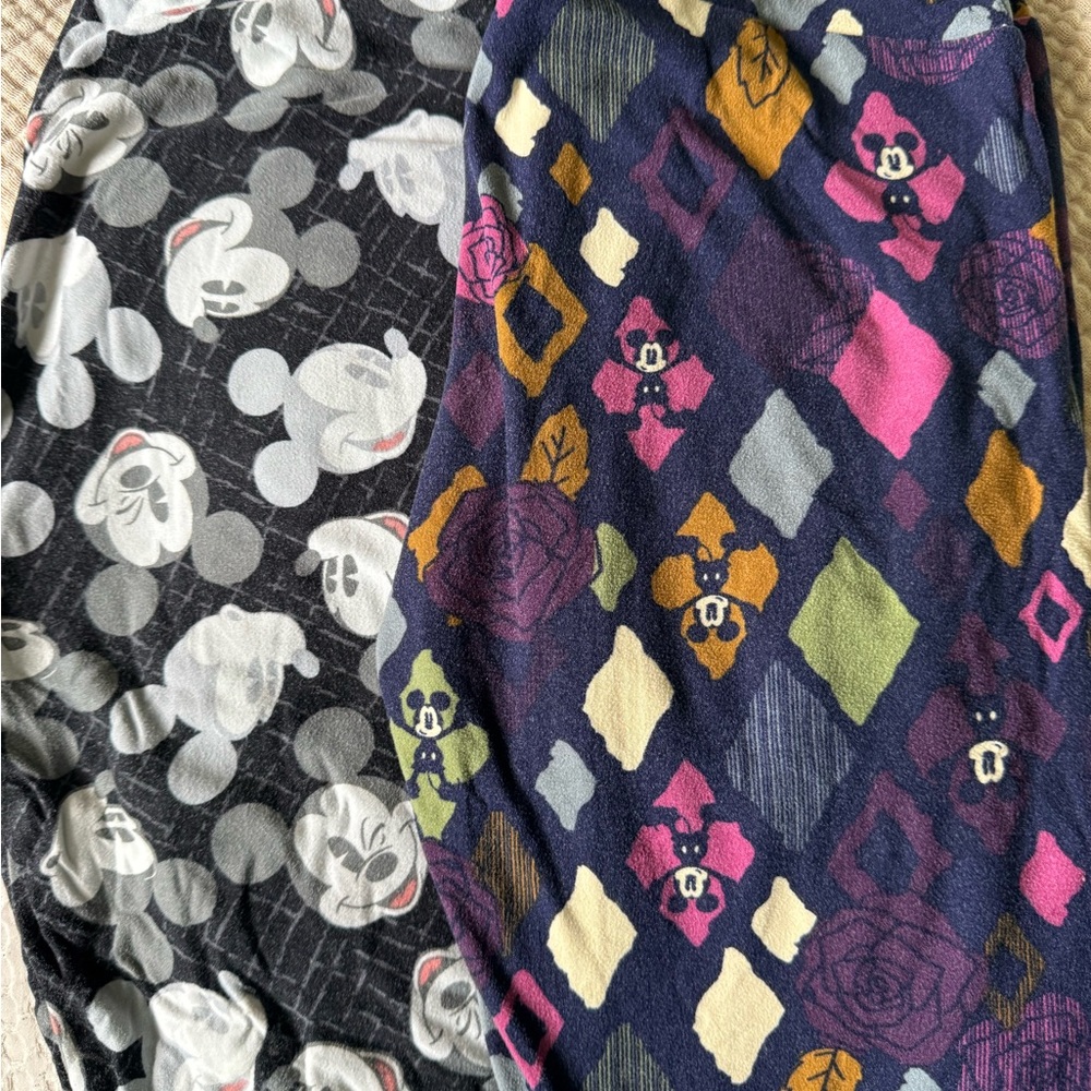 LuLaRoe Mickey Mouse Patterned Leggings - Black, Pink, Yellow
